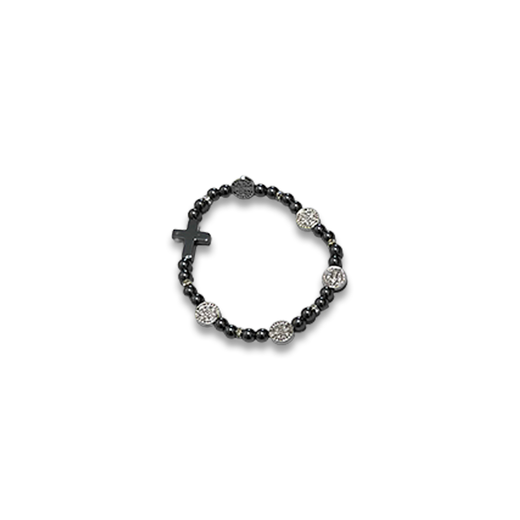 [031] Pulseira de Hematita Medalha de Sao Bento