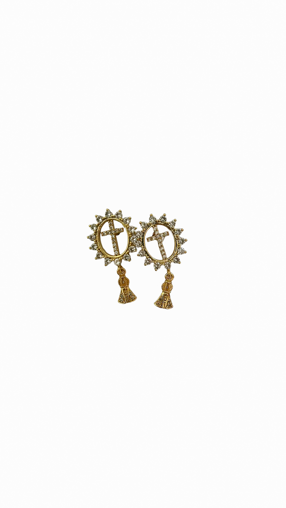 [064] Brinco Cruz Cravejada Nossa Senhora de Aparecida Pequena Dourado