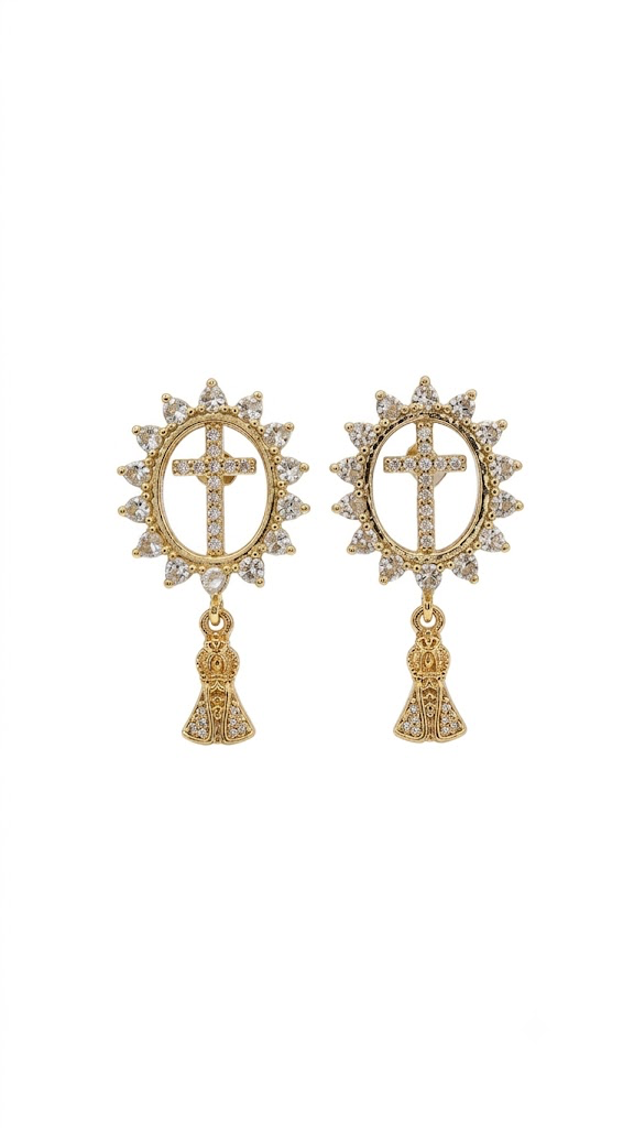 [064] Brinco Cruz Cravejada Nossa Senhora de Aparecida Pequena Dourado