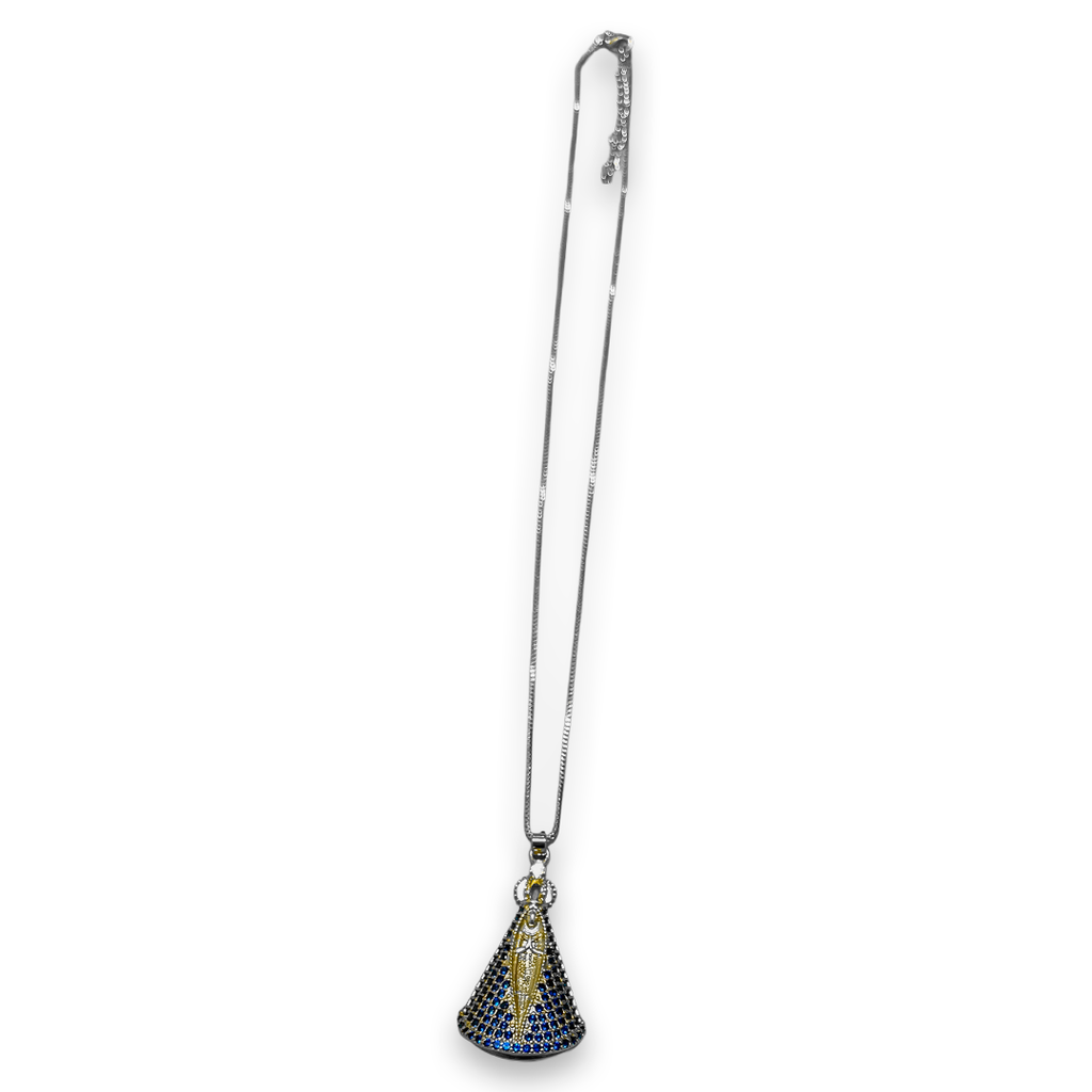 [095] Colar Dourado Nossa Senhora Aparecida Manto Cravejado Azul Grande