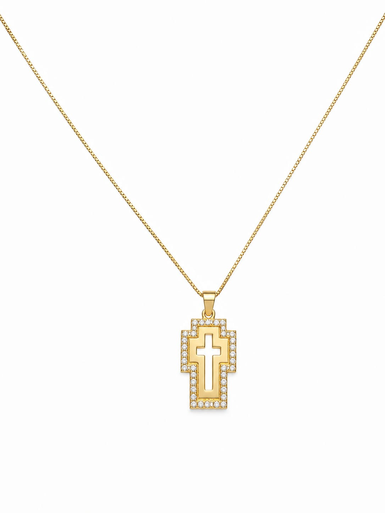 [101] Colar Dourado Cruz Vazada