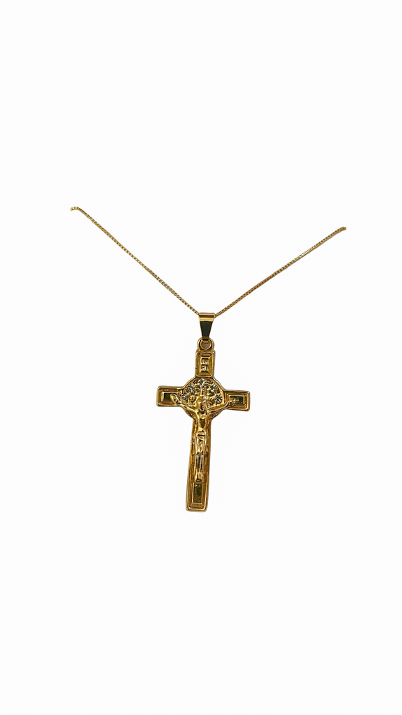 [103] Colar Dourado Crucifixo com Pedras