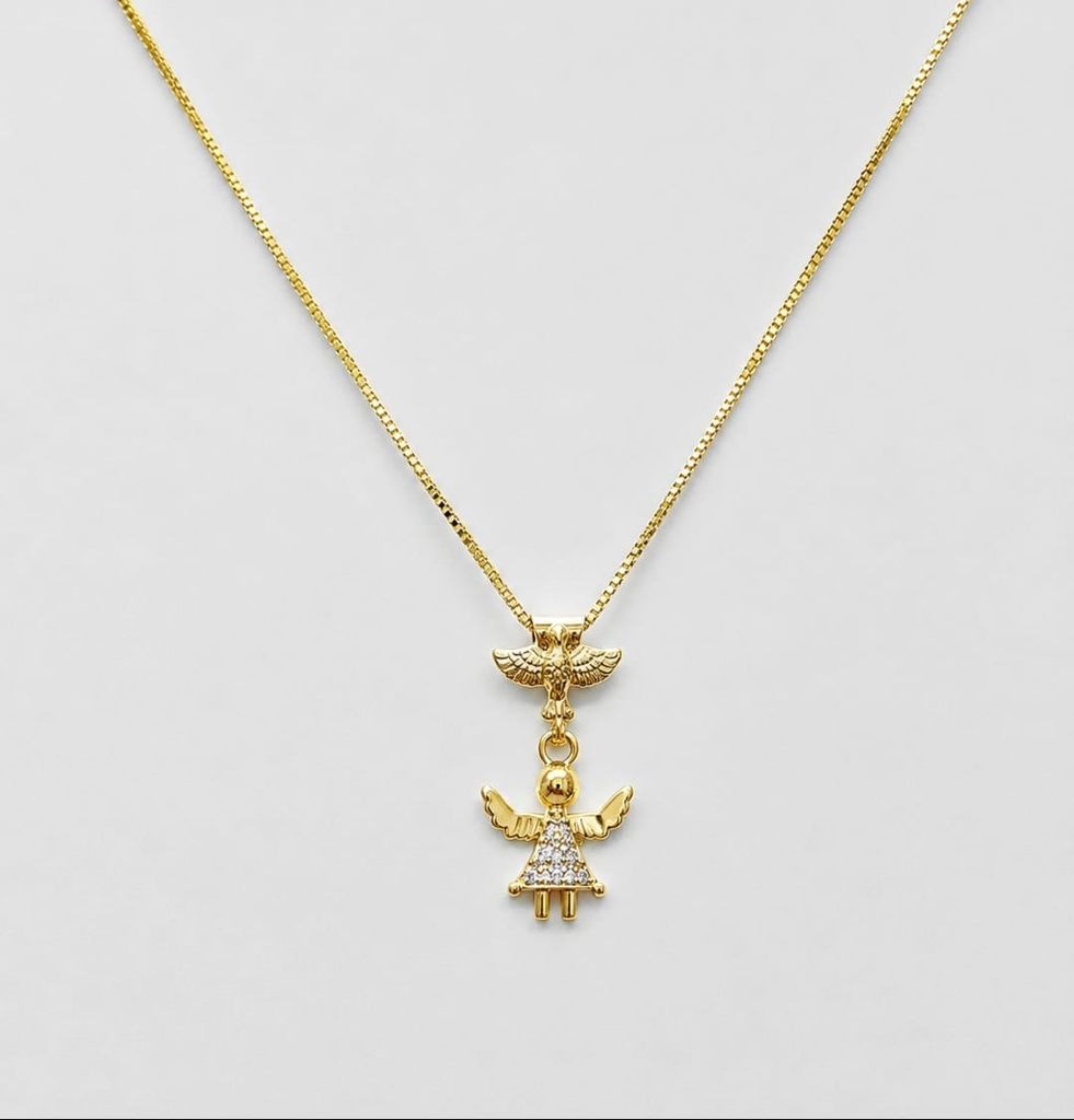 [129] Colar Anjo Cravejado Dourado