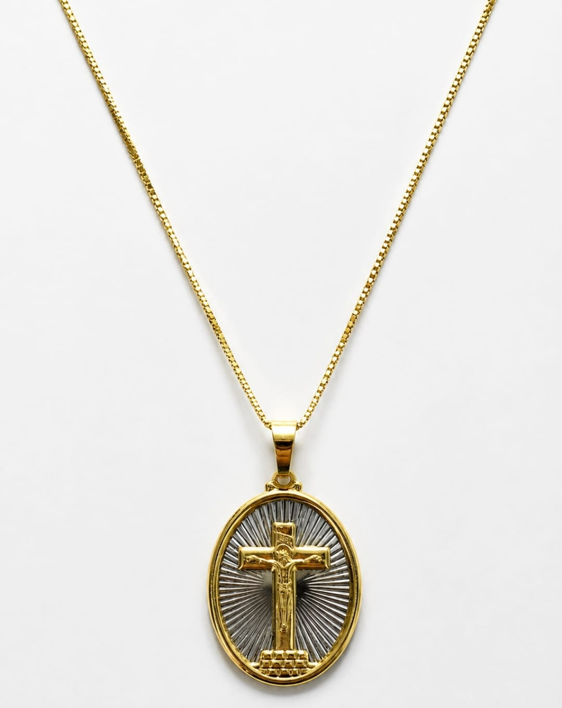 Colar Dourado com Crucifixo Chapa de Inox