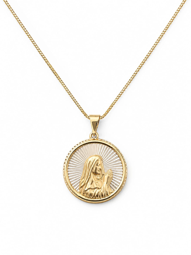 Colar Dourado Redondo Nossa Senhora Chapa Inox