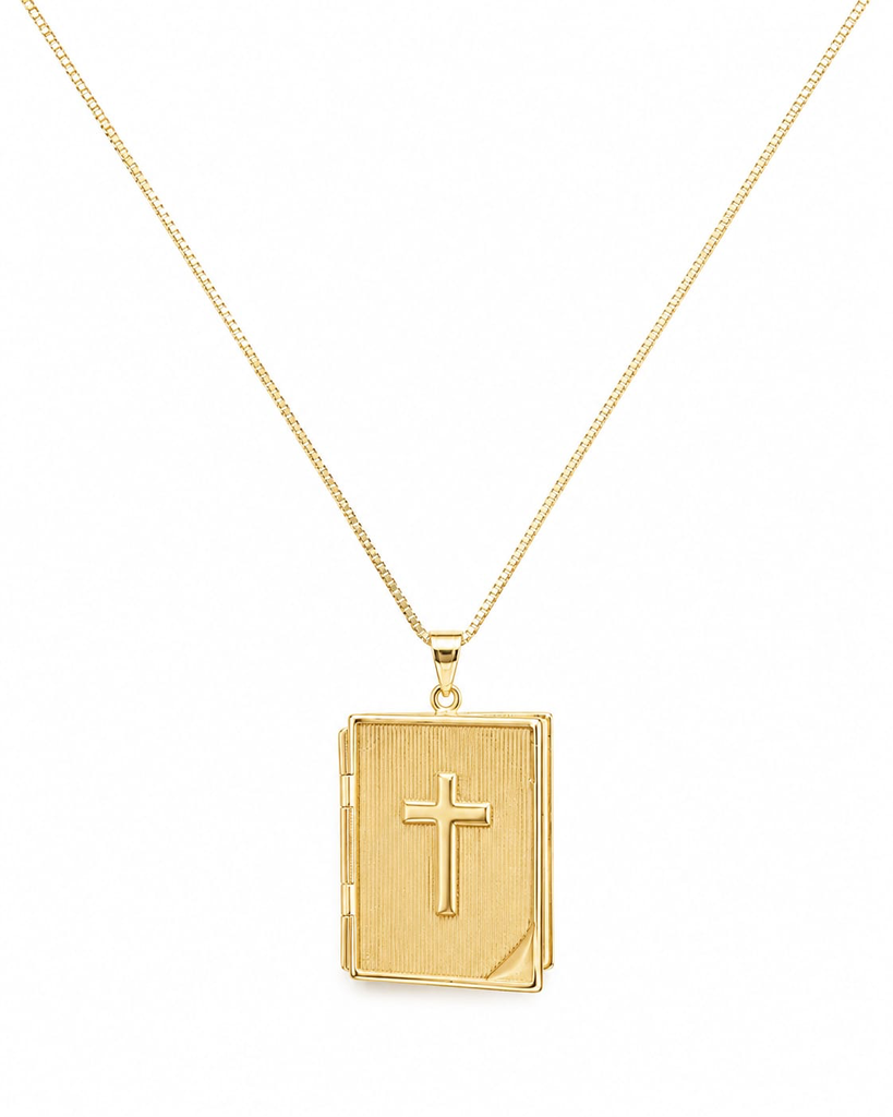 [128] Colar Dourado Relicário Bíblia