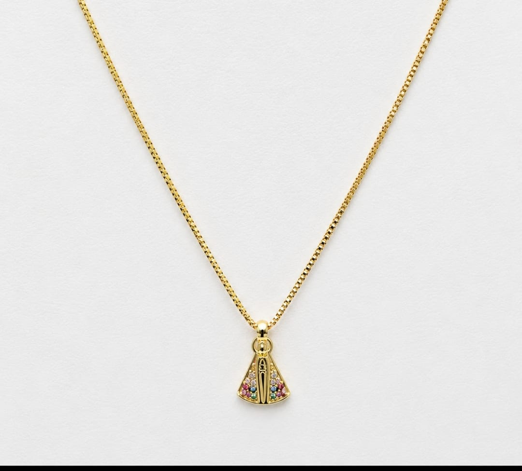Colar Nossa Senhora Aparecida Pequena Cravejada Colorida