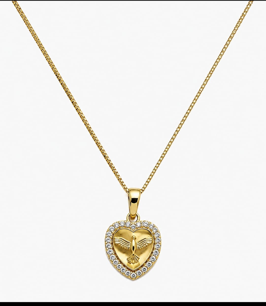 Colar Dourado Coração Cravejado Pequeno