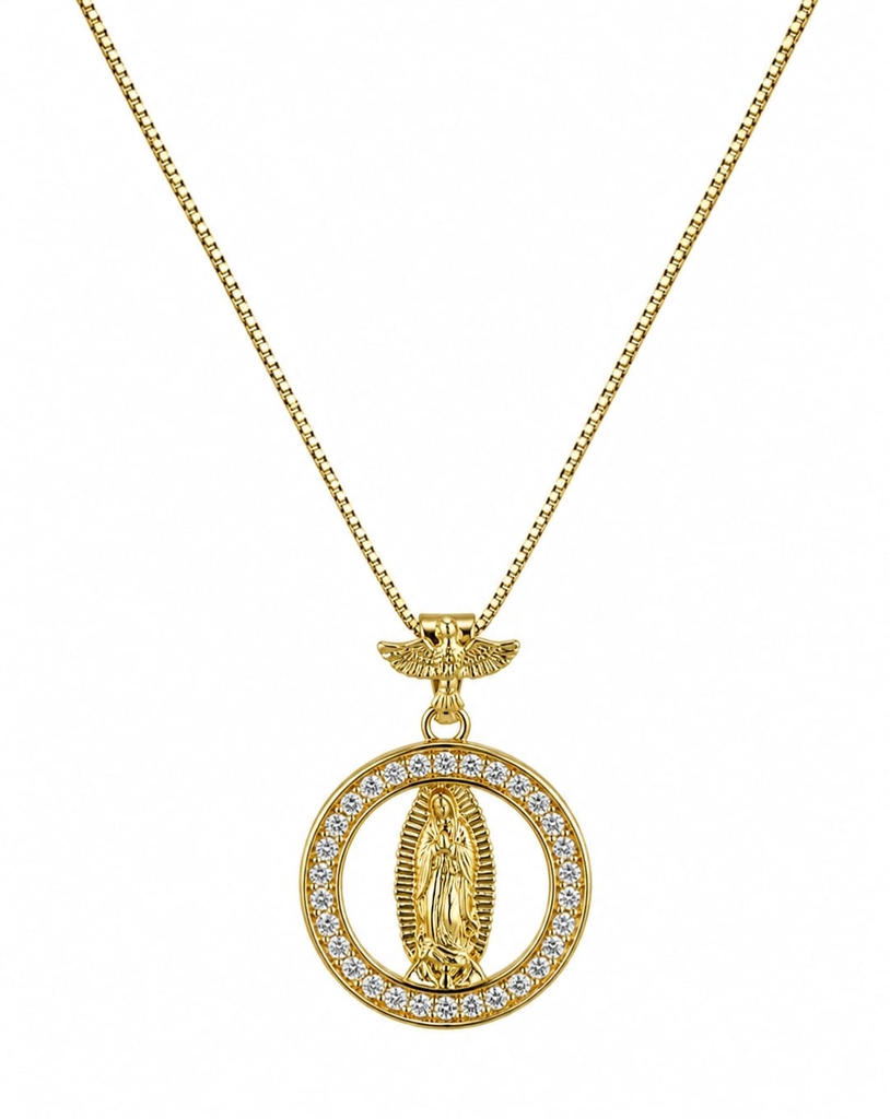 [141] Colar Redondo Dourado Nossa Senhora de Guadalupe Cravejado
