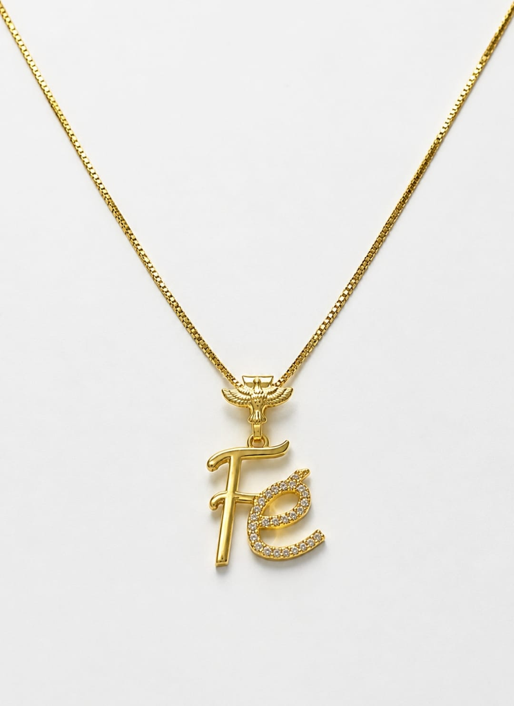 [142] Colar Dourado Fé com Zircônia Cravejado