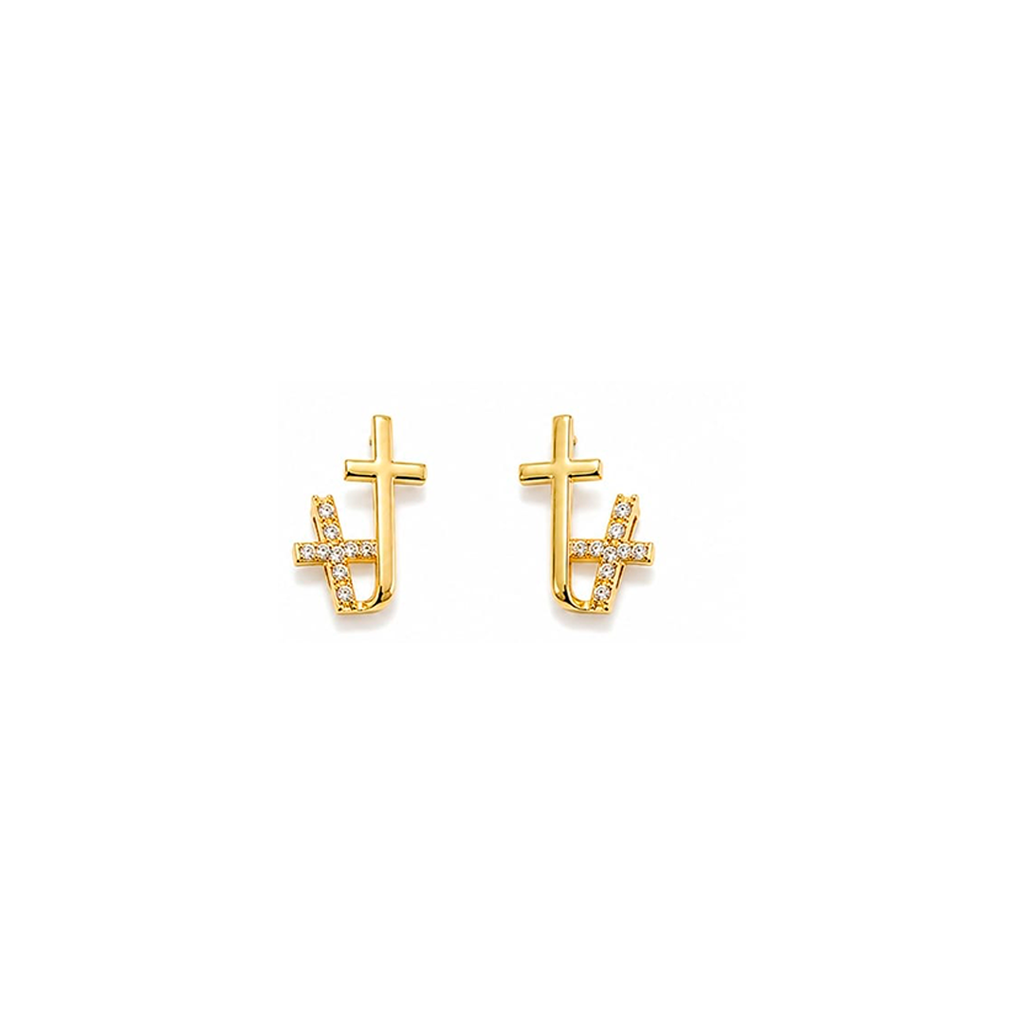 [124] Brinco Dourado Cruz Dupla Meia Zircônia