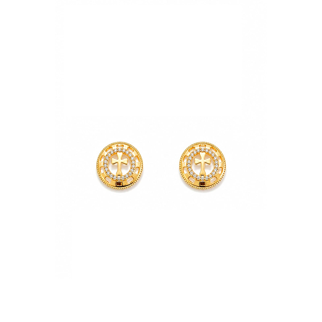 [123] Brinco Dourado Redondo Cruz com Zircônia