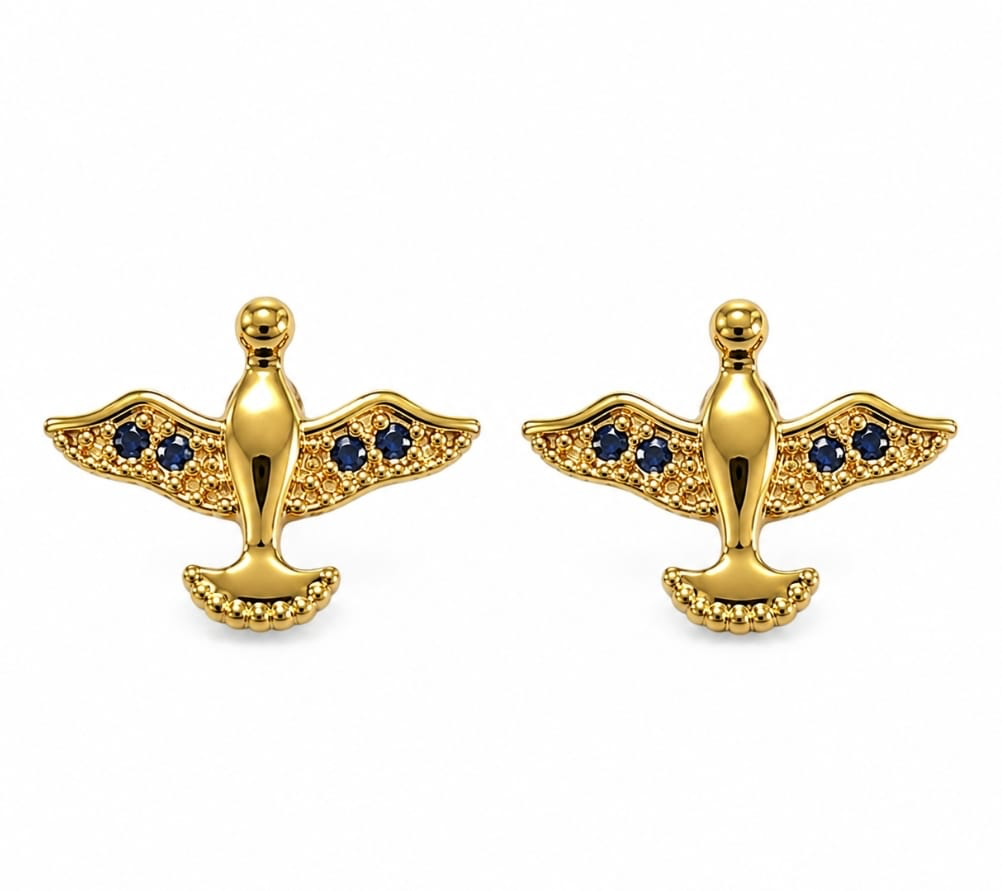[122] Brinco Dourado Mini Espirito Santo Cravejado Azul de Zircônia